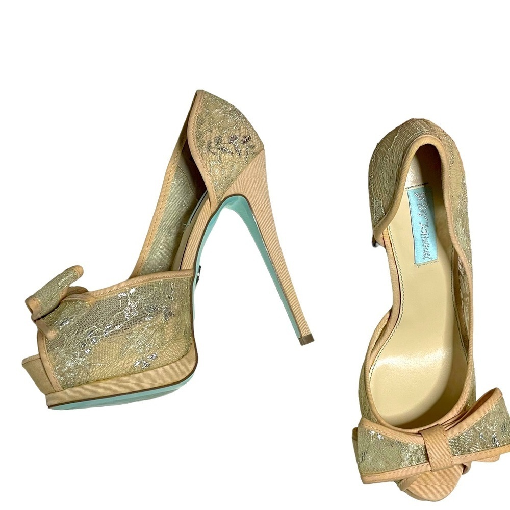 Betsey Johnson Gold Peep-Toe Bow Platform Stiletto Sandals